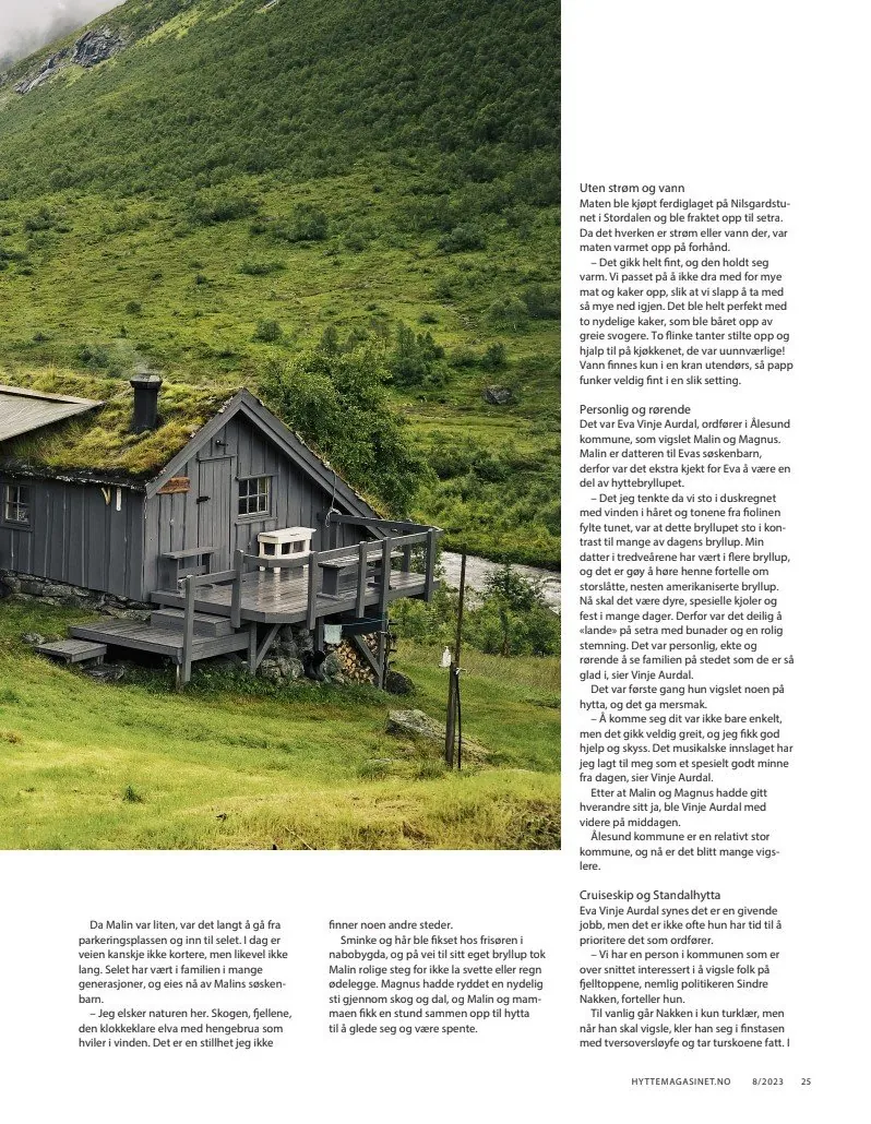 Oppslag fra reportasjen Bryllup på hytta i Aftenpostens Hyttemagasinet